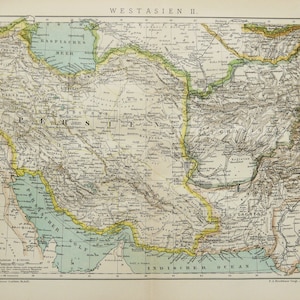 1895 Mapa antiguo de PERSIA, IRÁN, AFGANISTÁN. Irak. Baluchistán. Pakistán. Gráfico de 129 años.