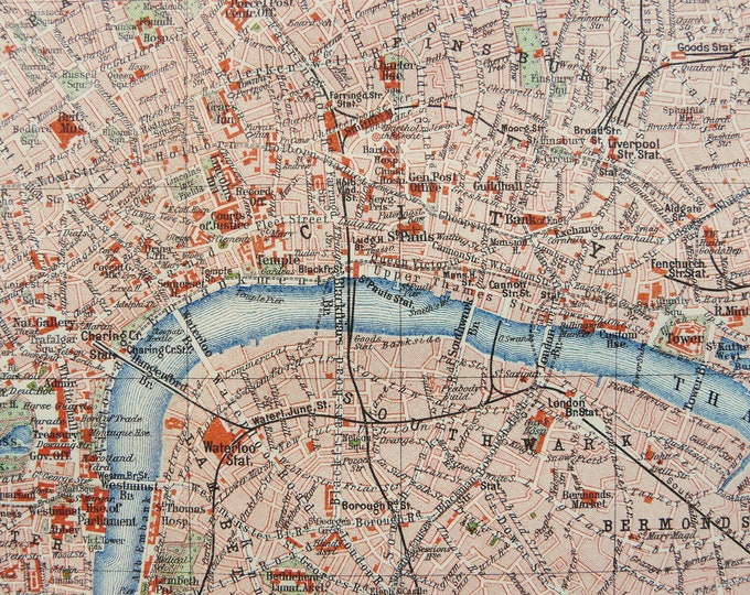 1897 Antique city map of LONDON, ENGLAND. 127 years old town map.