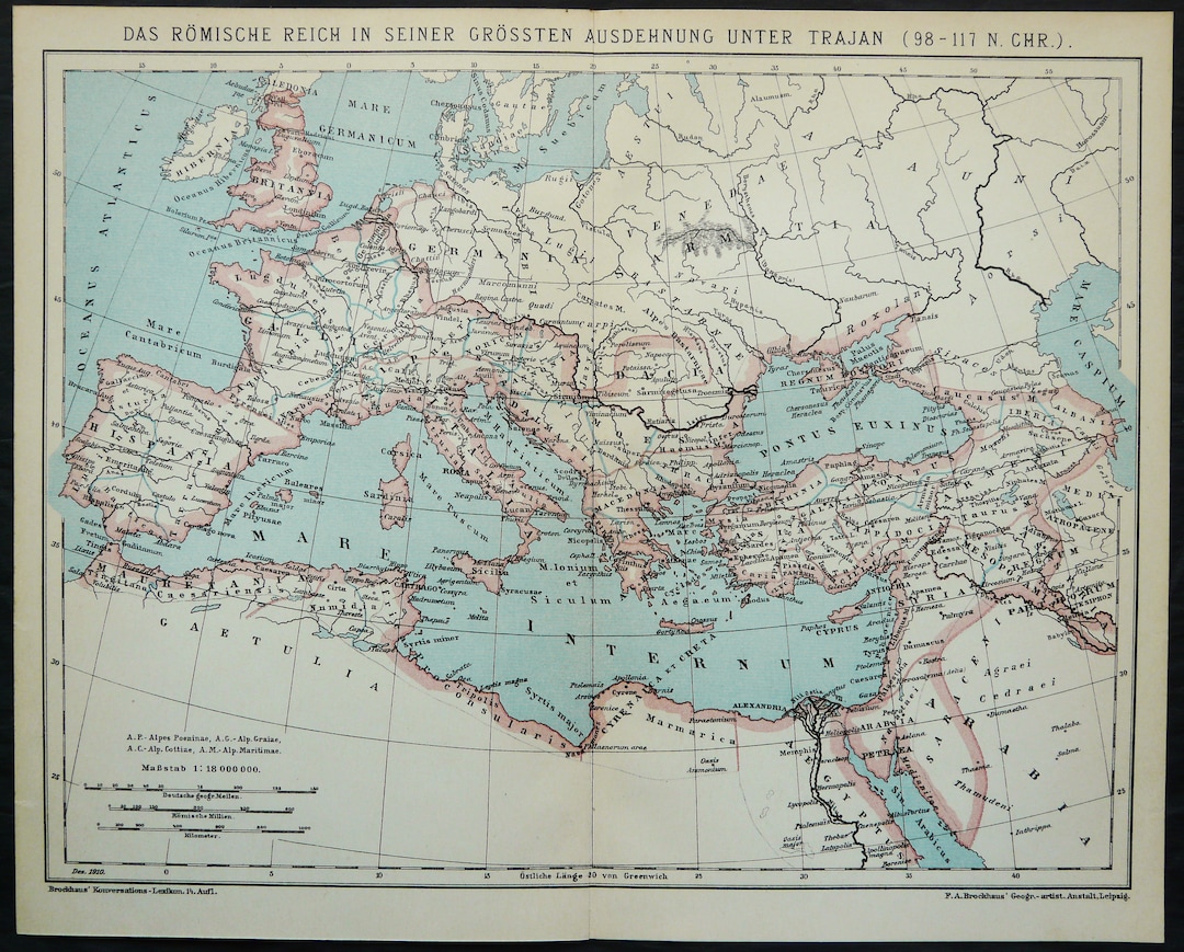 1895 Antique Map of THE ROMAN EMPIRE. Ancient Rome. 131 Years Old Chart ...