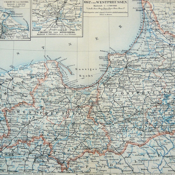 1897 Antique map of PRUSSIA. GERMAN EMPIRE. Germany. 127 years old chart