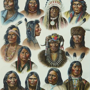 1897 Antique Lithograph of NATIVE AMERICANS TYPES. American - Etsy