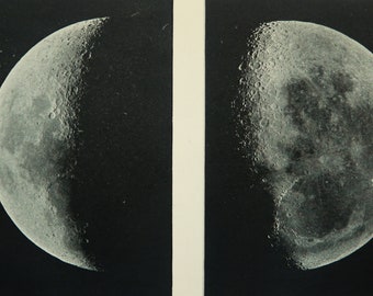 1897 Antique celestial print of THE MOON. Moon Craters. Lunar Craters. Astronomy. 127 years old engraving.