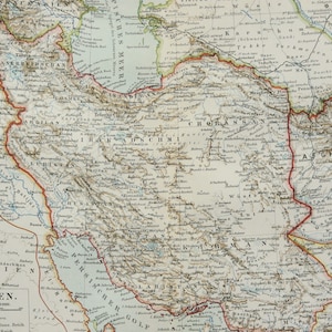 1897 Antique Map of PERSIA, IRAN, AFGHANISTAN, Irak.  127 years old chart. Antique Print.