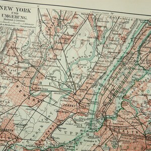 Antieke stadsplattegrond uit 1900 van NEW YORK. MANHATTAN. Brooklyn. 124 jaar oude stadsplattegrond.