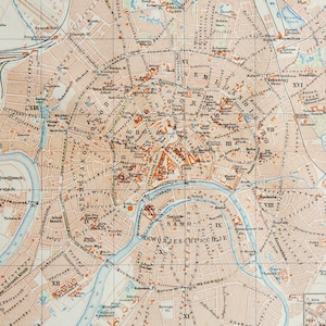 1895 Antique city map of MOSCOW, RUSSIA. 130 years old town map