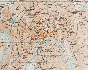 1895 Antique city map of MOSCOW, RUSSIA. 129 years old town map