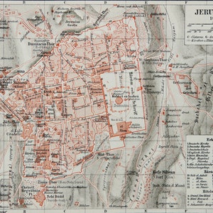 1897 Antike Stadtkarte von JERUSALEM. ISRAEL. Palästina. Stechpalmenland. 127 Jahre alter Stadtplan.