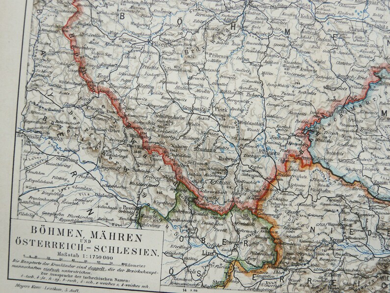 1897 Antique Map of BOHEMIA and MORAVIA. SILESIA. Czech Etsy