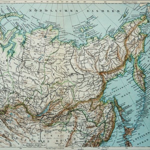 1895 Antique map of SIBERIA, RUSSIA. Russian Empire. 129 years old chart