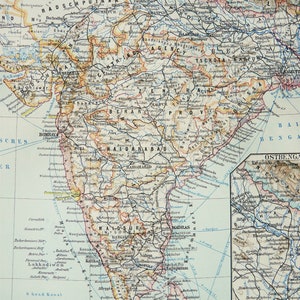 1897 Antique map of INDIA. SOUTH ASIA. 127 years old chart.