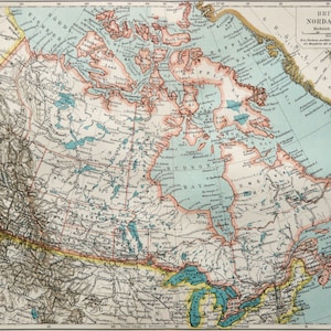 1897 年カナダとアラスカのアンティーク地図。イギリス領北アメリカ。127 年前の地図