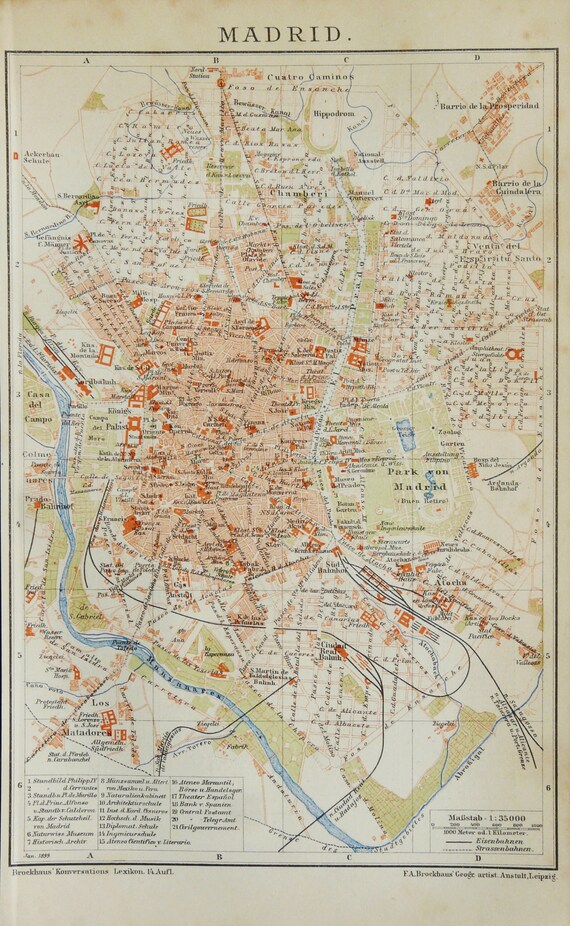 1895 Antique City Map of MADRID SPAIN. 127 Years Old Town | Etsy