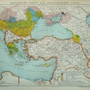 1895 Antique Historical Map of THE OTTOMAN EMPIRE. Turkish Empire ...