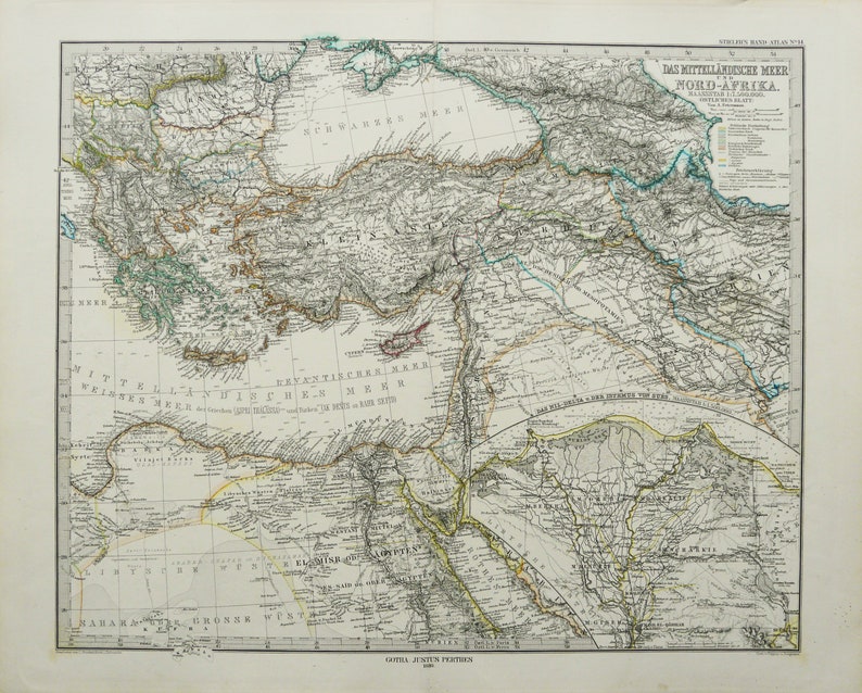 1880 Antique Physical Map of TURKEY. OTTOMAN EMPIRE. Turkish Empire ...