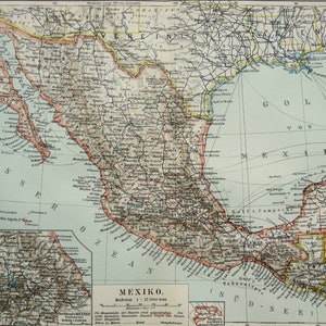 Mapa antiguo de MEXICO, CENTROAMERICA, 1897. Carta de 127 años de antigüedad.