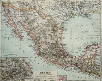 1937 Central America Antique Map. Old Map, Historical Print