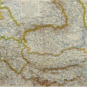 1895 Carte antique des BALKANS. PÉNINSULE DES BALKANS. Roumanie. Bulgarie. Serbie. Grèce. Bosnie. Monténégro. Carte vieille de 130 ans.