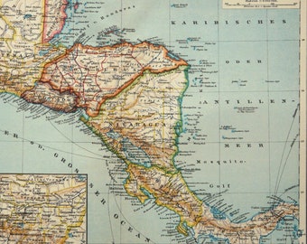 アンティーク　1800年代中央アメリカの地図 1910 年中央アメリカのアンティーク地図: メキシコ