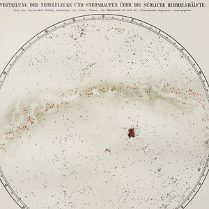 1897 Antieke hemelkaart met sterrenbeelden. STERREN. Melkweg. Astronomieprint. Wetenschappen. 127 jaar oude afdruk