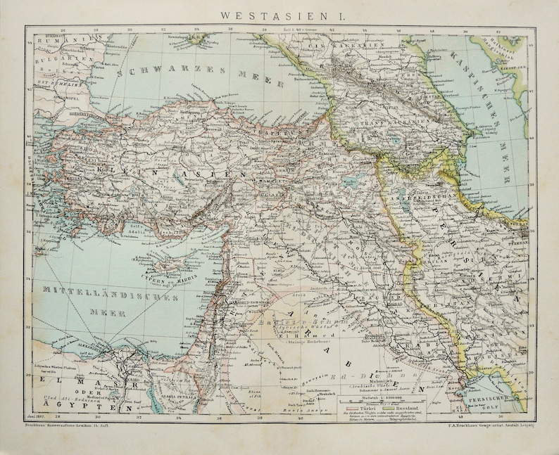 1895 Antique Map of TURKEY. OTTOMAN EMPIRE. Turkish Empire. Istanbul ...