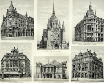 1897 Antyczna rycina przedstawiająca BERLIN, BUDYNKI HISTORYCZNE. Architektura berlińska. Architektura barokowa. Rycina sprzed 129 lat.