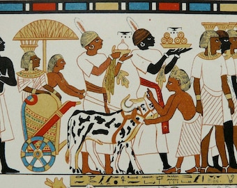 1897 Antique lithograph of EGYPTIAN PAINTING. Ancient Egypt Art and Culture. Pyramids. Archaeology. Archeology. 129 years old print.