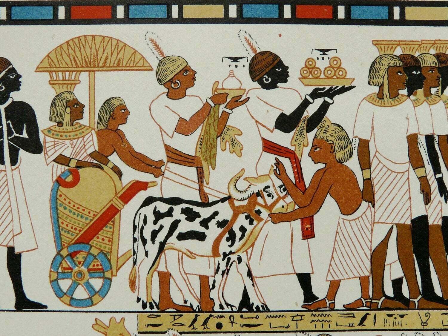 1897 Antique Lithograph of EGYPTIAN PAINTING. Ancient Egypt