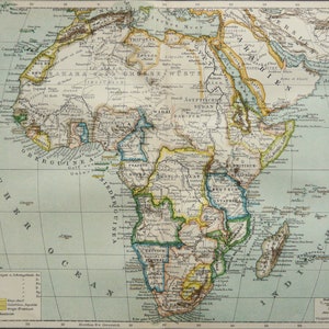 1895 植民地時代のアフリカのアンティーク地図。地理。129 年前の地図。アンティーク プリント