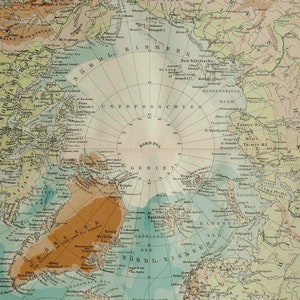 1897 Antike Karte des NORPOLS. ARKTIS. Eismeer. 127 Jahre alte Karte.