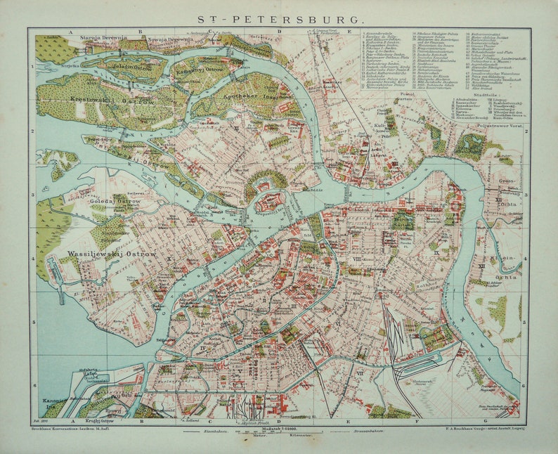 1895 Antique City Map of SAINT PETERSBURG, RUSSIA. 128 Years Old Town Map Etsy Australia