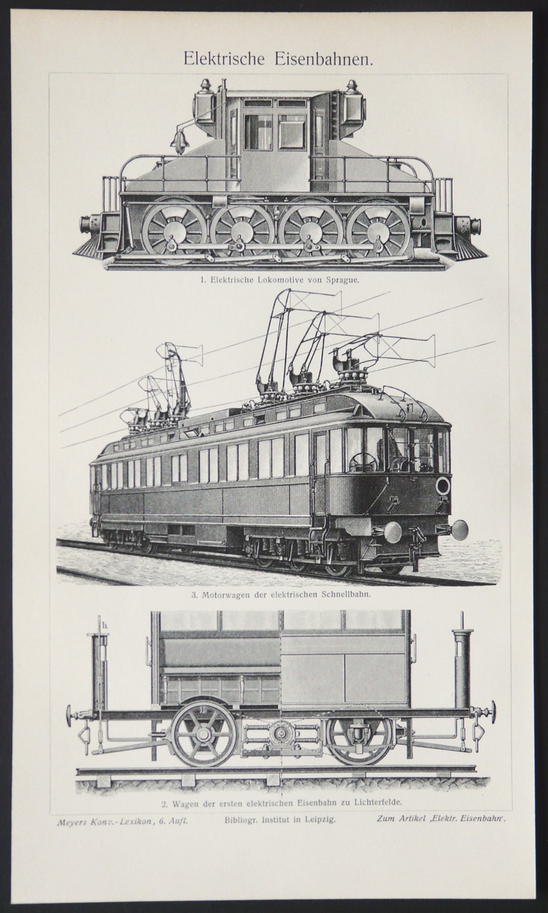 1897 Antique Print of ANTIQUE ELECTRIC LOCOMOTIVES. Ancient Engines ...