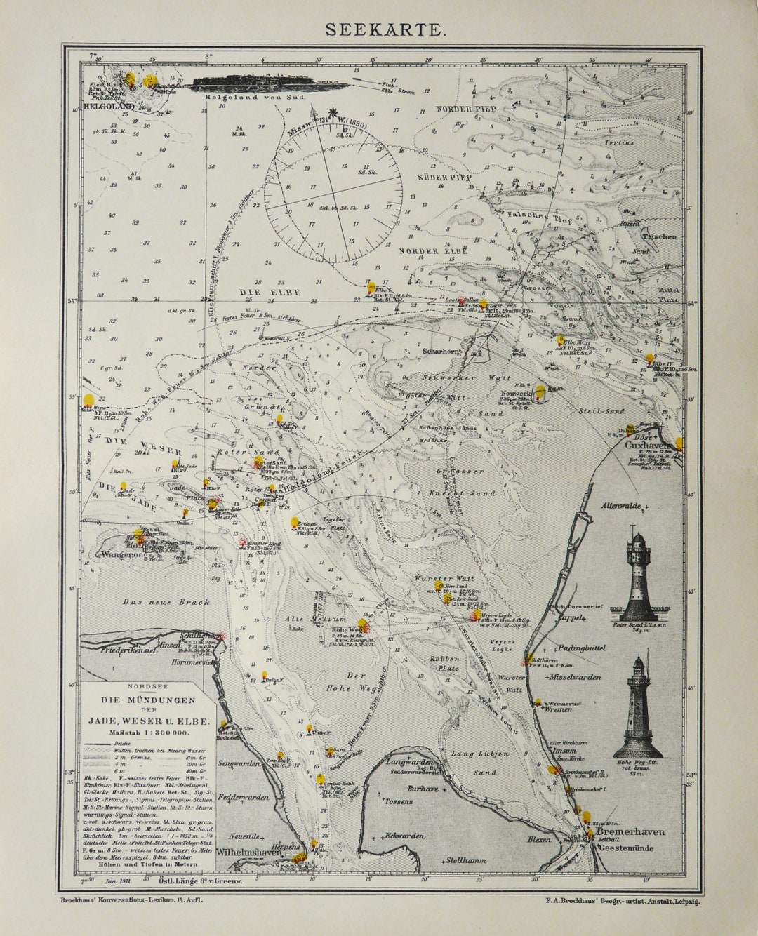 1895 Antique Print of a NAUTICAL CHART. Sea Chart. Navigation. Nautical ...