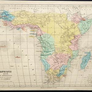 1870 年のアフリカのアンティーク地図。赤道アフリカ。南アフリカ。ビンテージ地理。154 年前の地図。