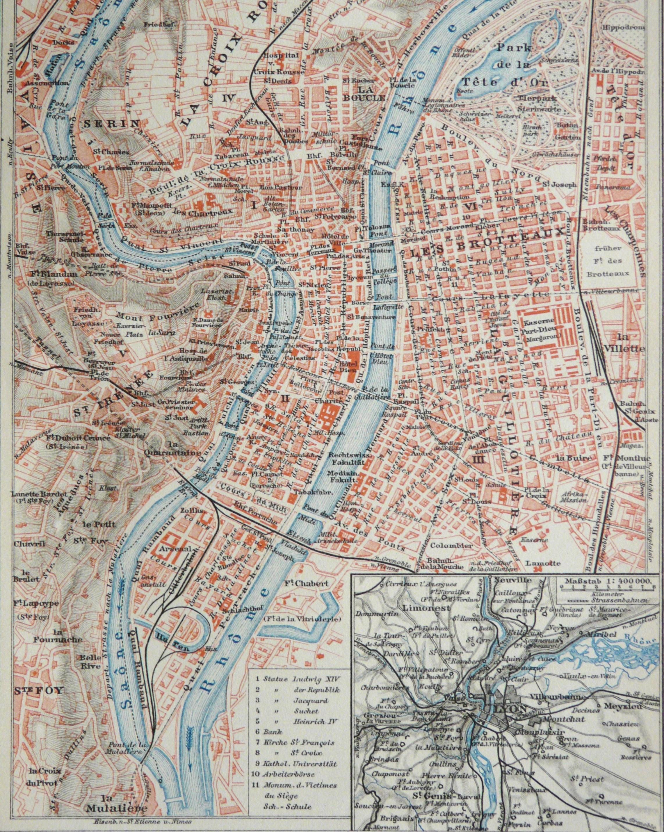 1895 Antique City Map of LYON, FRANCE. 131 Years Old Town Map. - Etsy
