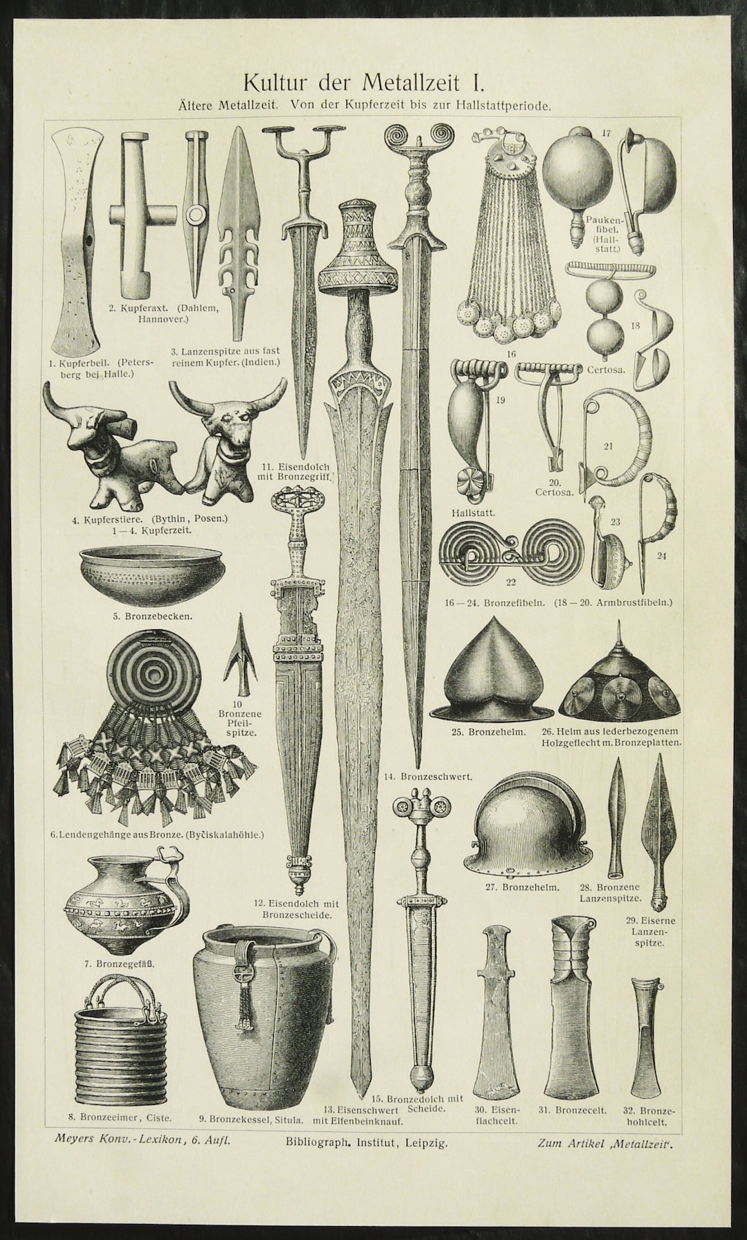 1897 Antique Print of BRONZE AGE WEAPONS and Tools. Etsy