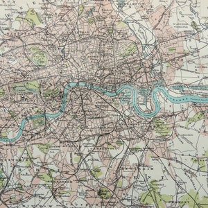 Antica mappa della città di LONDRA, INGHILTERRA, del 1895. Mappa della città vecchia di 129 anni.