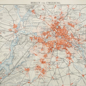 1889 Antique city map of BERLIN, GERMANY. 135 years old chart.