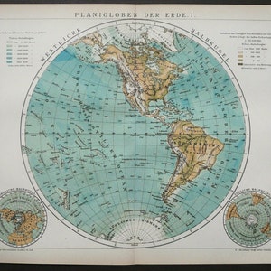 Carte du monde antique de l'Amérique de 1895. Carte de l'Amérique. Mappa Mundi. Amérique du Nord. Amérique du Sud. Carte physique de l'Amérique. Carte de 129 ans.