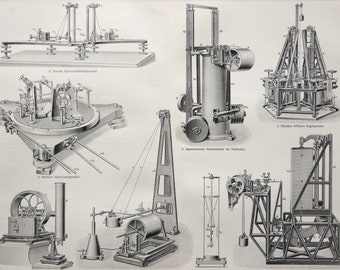 1897 Antique print of SEISMOMETERS. SEISMOGRAPHS. Geology. Science Instruments. Seismogram. Earthquakes. Physics. 127 years old engraving.