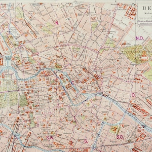 1897 Antieke stadskaart van BERLIJN, DUITSLAND. 127 jaar oude stadsplattegrond.
