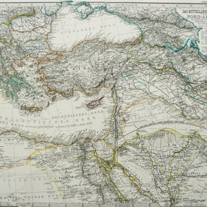 1880 Antique Physical Map of TURKEY. OTTOMAN EMPIRE. Turkish Empire ...
