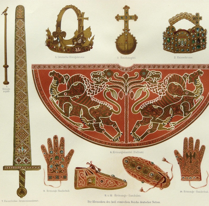 Des Regalias 1897 Antique Lithograph of IMPERIAL REGALIA of GERMANY. German Empire ...