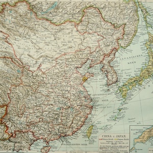 1897年 中国、日本、韓国の古地図。アジア。地理。127年前の地図