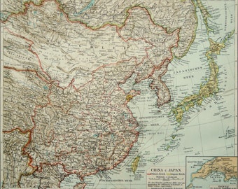 北東アジア / 1897 年オリジナル日本 - 韓国 - 台湾の古地図 - Etsy 日本