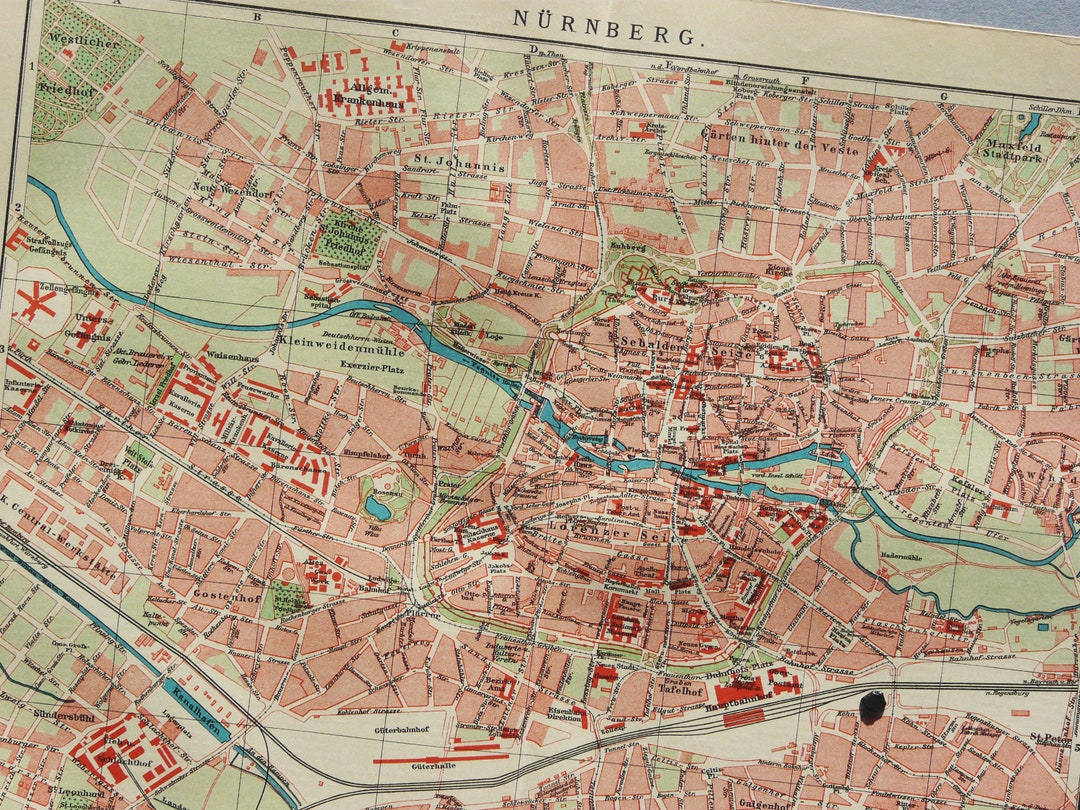 Neuremberg Map 1910 Antique City Map of NUREMBERG, BAVARIA, GERMANY. 116 Years Old ...