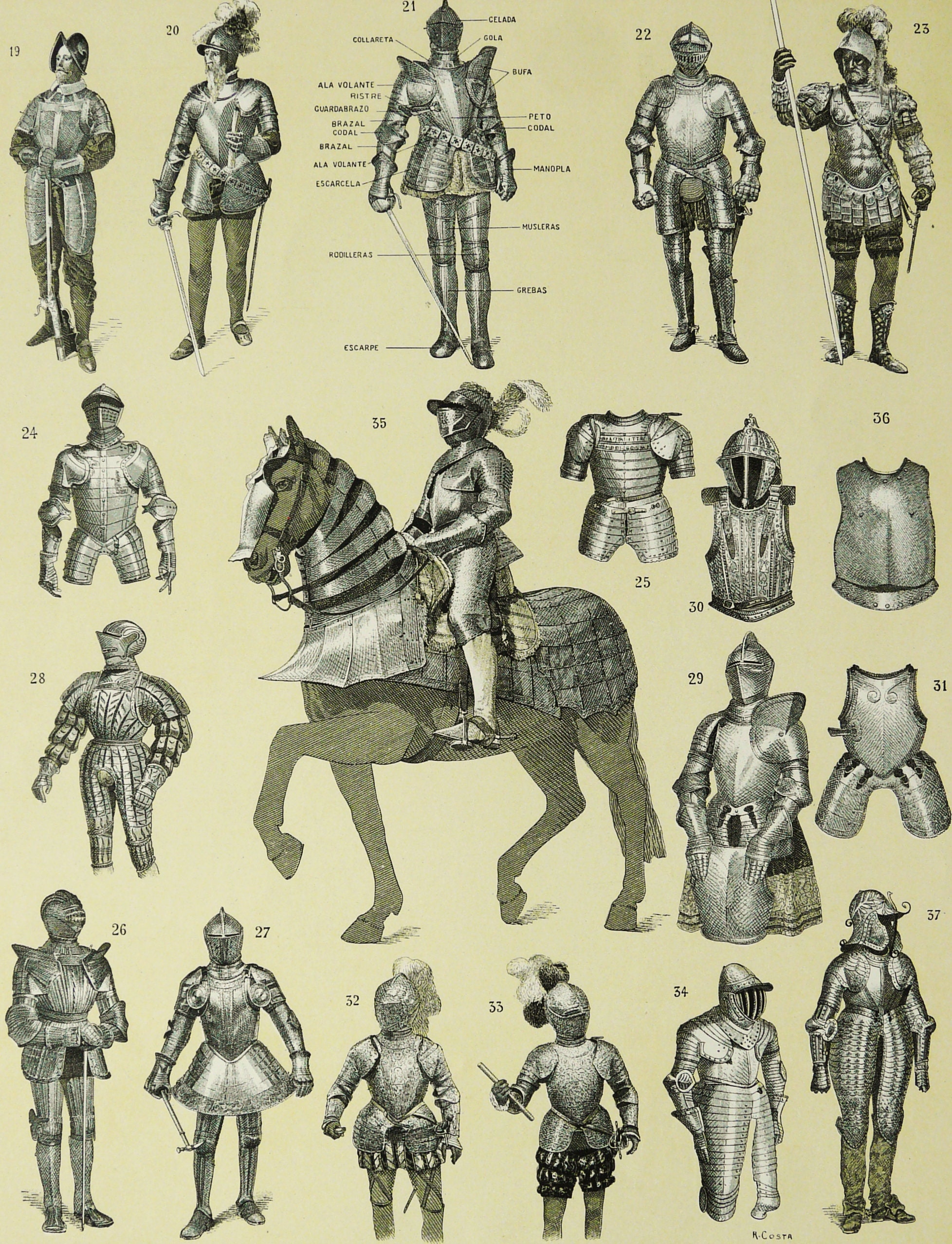1900 Antique Lithograph of BODY ARMORS Different Types. Body - Etsy