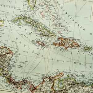 1897 Antike Karte der Antillen: Jamaika, Puerto Rico, Haiti, Dominikanische Republik, Karibik. 127 Jahre alte Karte. Antiker Druck