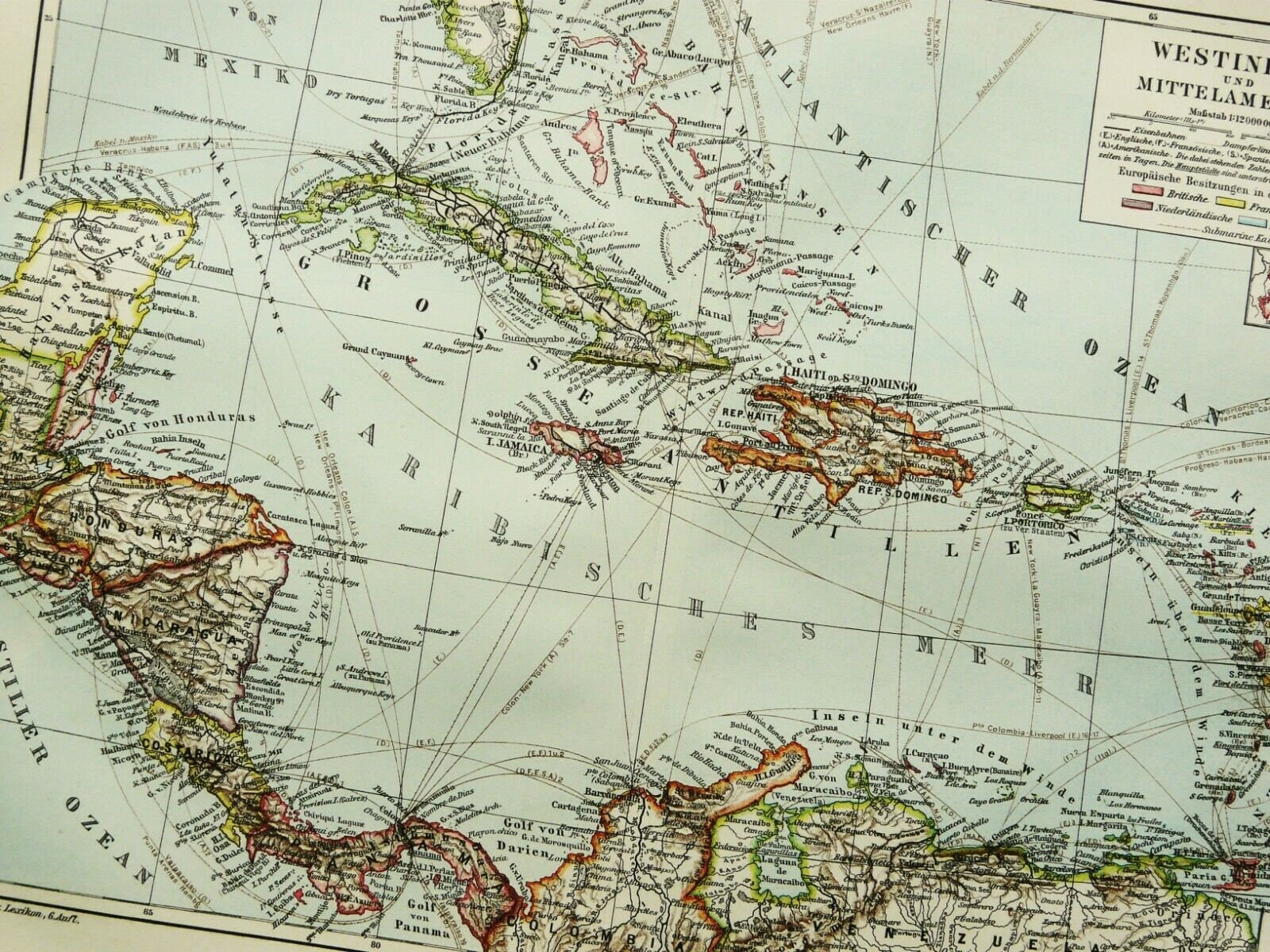1897 Antique Map of THE ANTILLES ISLANDS: Jamaica, Puerto Rico, Haiti ...