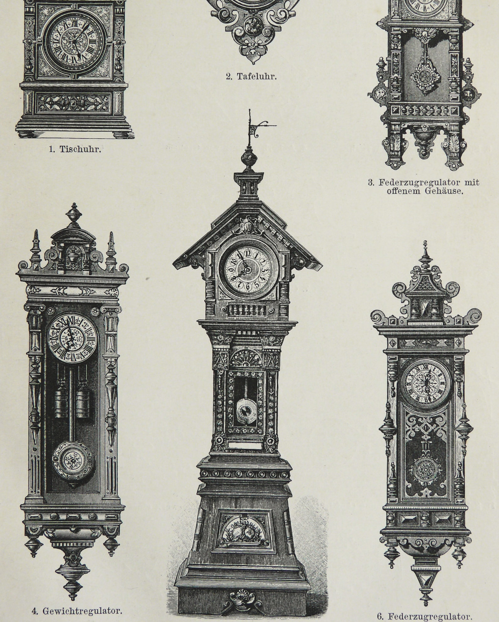 1895 Antique Print of PENDULUM CLOCKS, Different Types. Wall Clocks. 129 Years Old Engraving Etsy