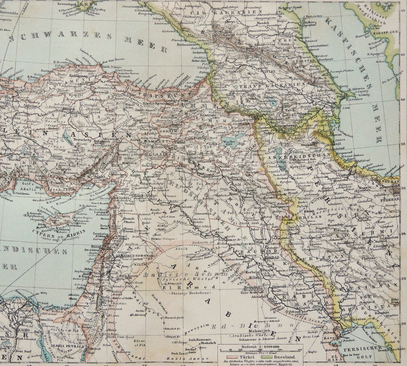 1895 Antique Map of TURKEY. OTTOMAN EMPIRE. Turkish Empire. Istanbul ...